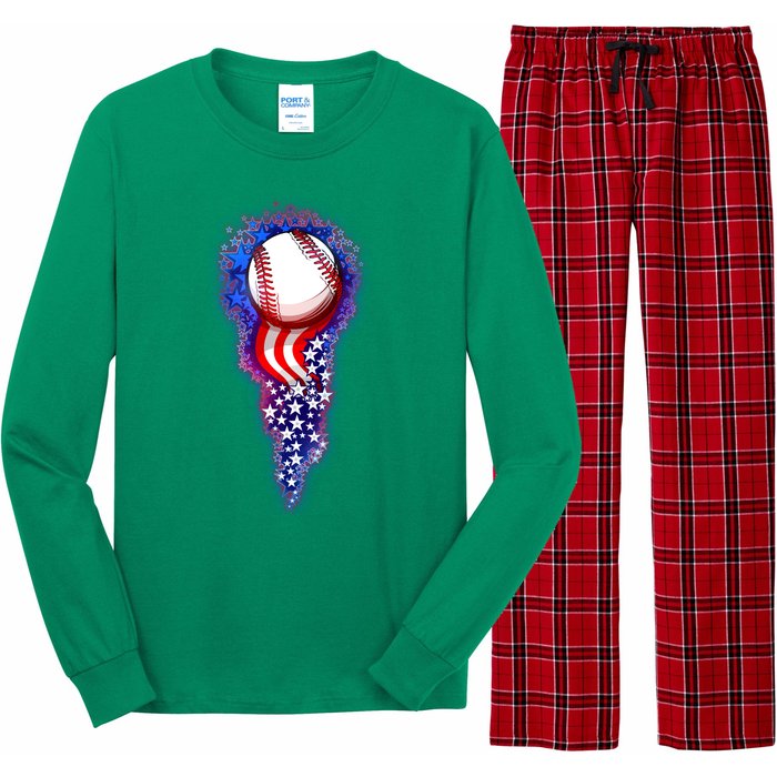 USA American Flag Baseball Star Comet Long Sleeve Pajama Set