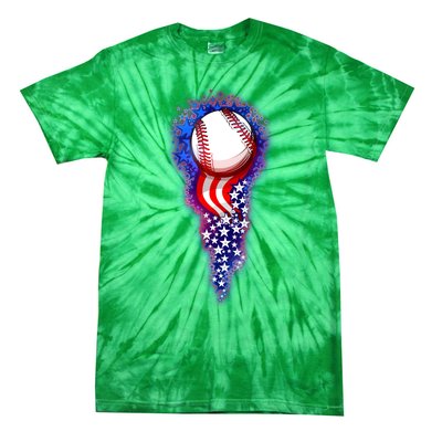 USA American Flag Baseball Star Comet Tie-Dye T-Shirt