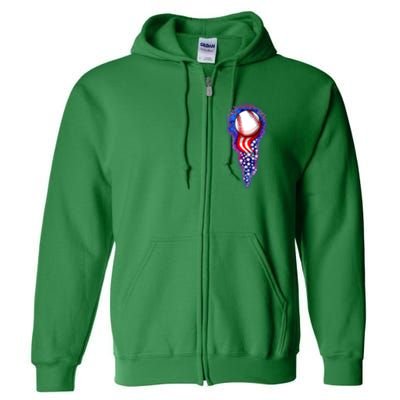 USA American Flag Baseball Star Comet Full Zip Hoodie