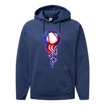 USA American Flag Baseball Star Comet Performance Fleece Hoodie