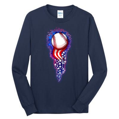 USA American Flag Baseball Star Comet Tall Long Sleeve T-Shirt