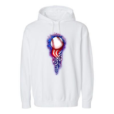 USA American Flag Baseball Star Comet Garment-Dyed Fleece Hoodie