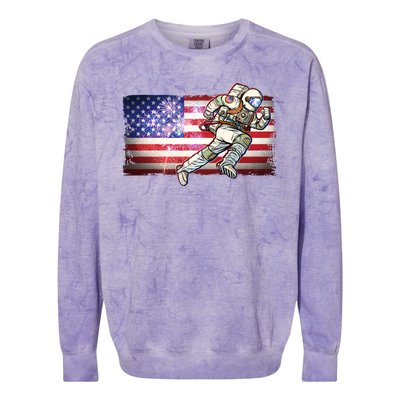 USA American Flag 4th Of July Fireworks Astronaut Colorblast Crewneck Sweatshirt