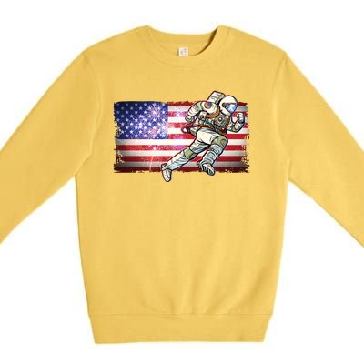 USA American Flag 4th Of July Fireworks Astronaut Premium Crewneck Sweatshirt