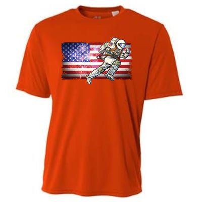 USA American Flag 4th Of July Fireworks Astronaut Cooling Performance Crew T-Shirt