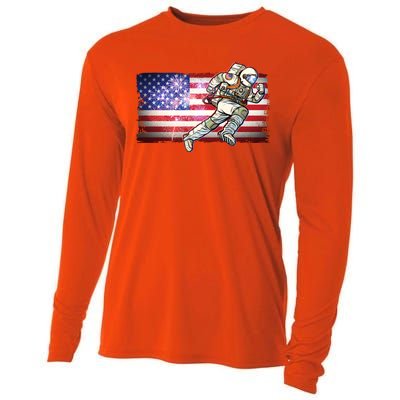 USA American Flag 4th Of July Fireworks Astronaut Cooling Performance Long Sleeve Crew