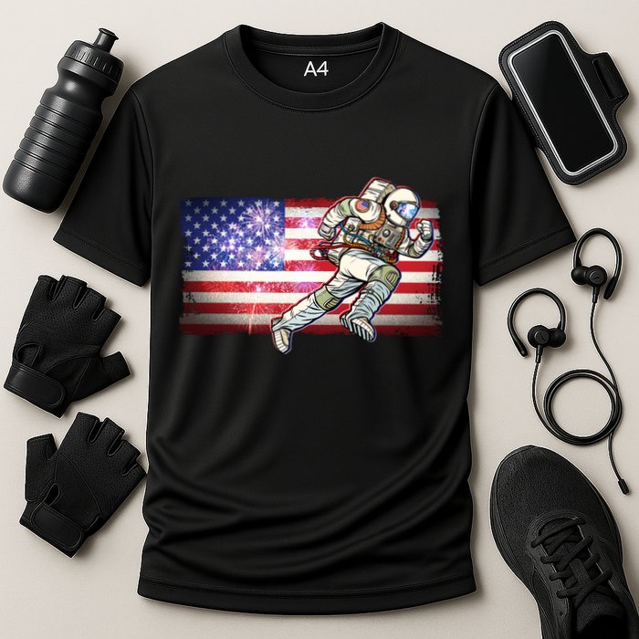 USA American Flag 4th Of July Fireworks Astronaut Cooling Performance Crew T-Shirt