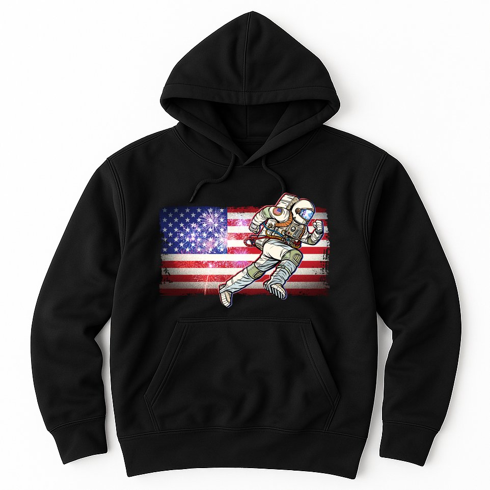 USA American Flag 4th Of July Fireworks Astronaut Hoodie