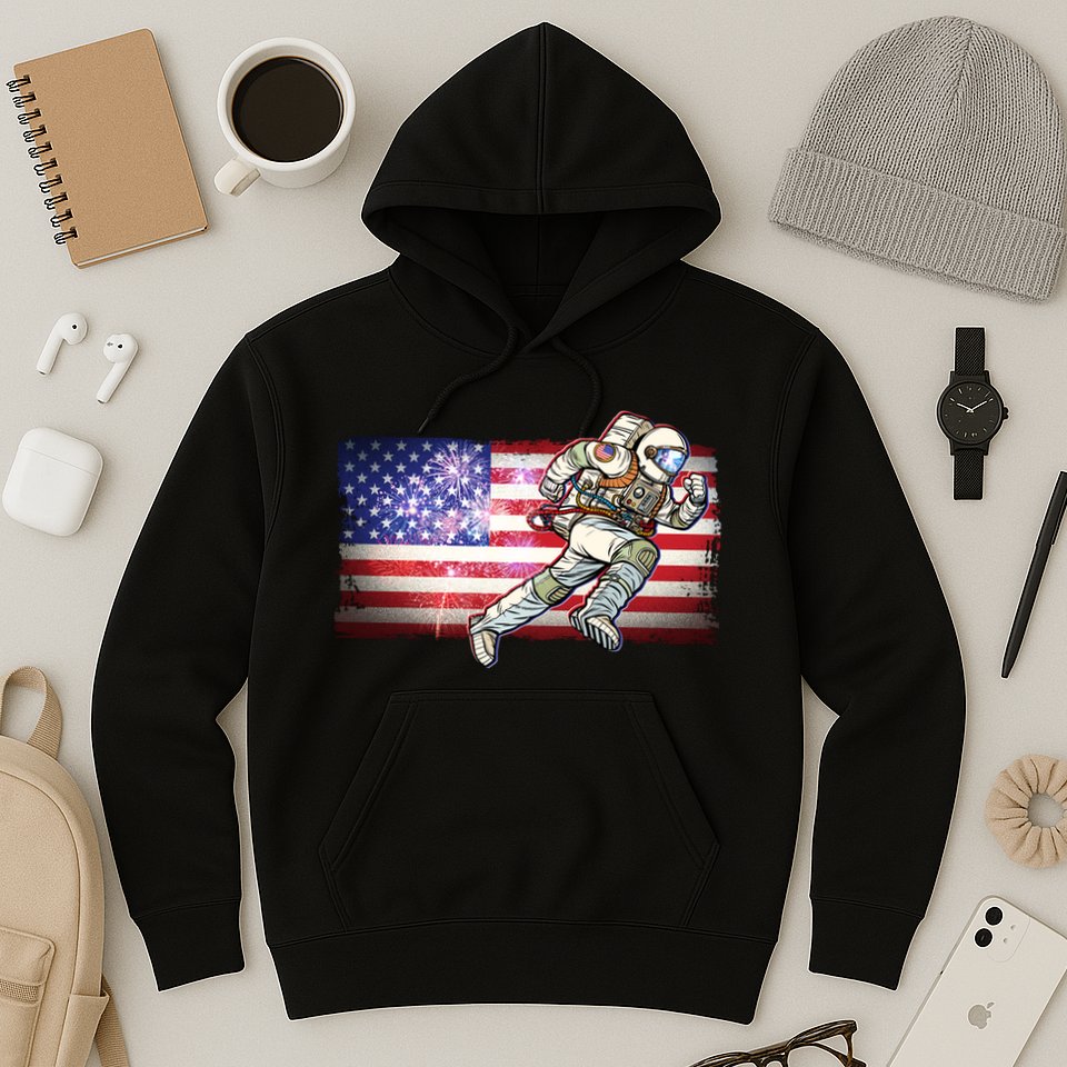 USA American Flag 4th Of July Fireworks Astronaut Hoodie
