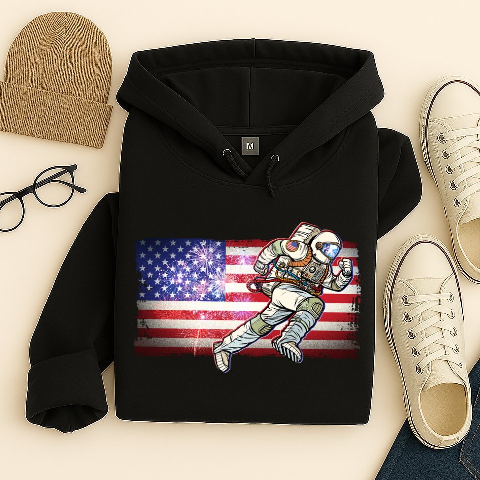 USA American Flag 4th Of July Fireworks Astronaut Hoodie