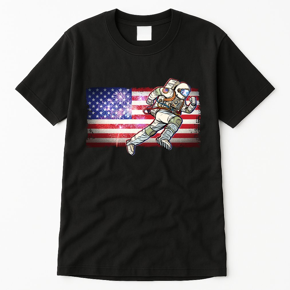 USA American Flag 4th Of July Fireworks Astronaut Tall T-Shirt