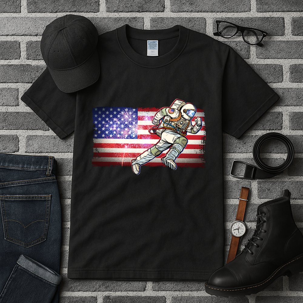 USA American Flag 4th Of July Fireworks Astronaut Tall T-Shirt