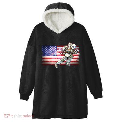 USA American Flag 4th Of July Fireworks Astronaut Hooded Wearable Blanket