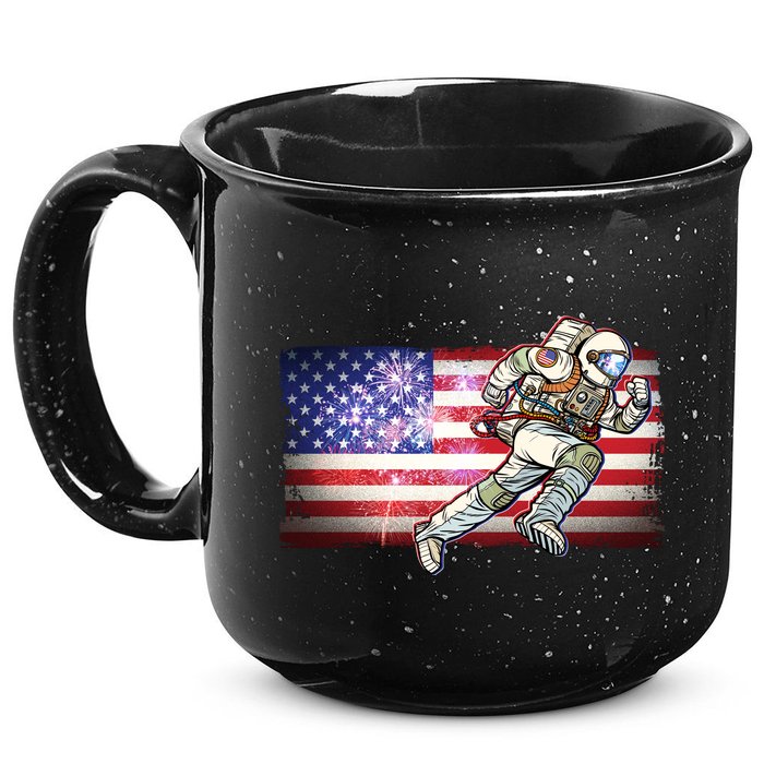 USA American Flag 4th Of July Fireworks Astronaut 15oz Campfire Ceramic Mug