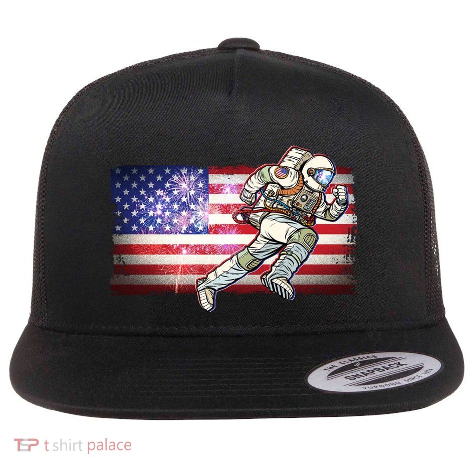 USA American Flag 4th Of July Fireworks Astronaut Flatbill Hat