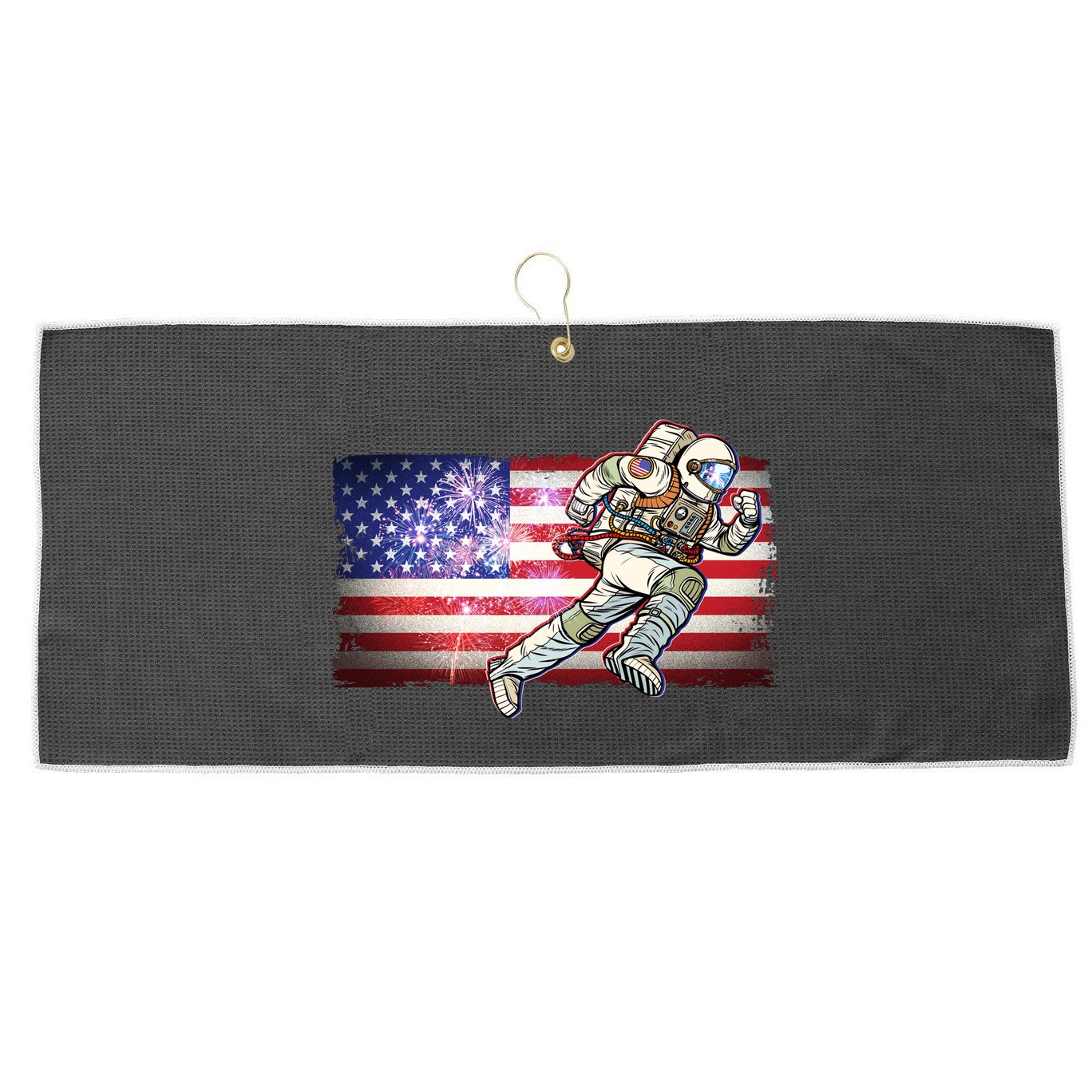 USA American Flag 4th Of July Fireworks Astronaut Large Microfiber Waffle Golf Towel
