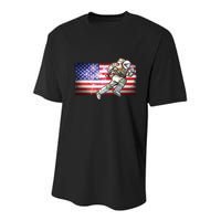 USA American Flag 4th Of July Fireworks Astronaut Youth Performance Sprint T-Shirt