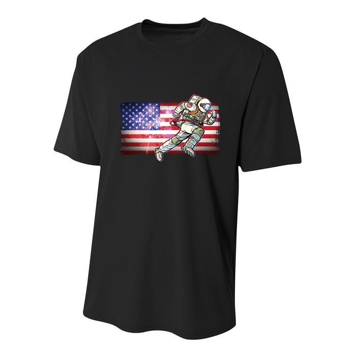 USA American Flag 4th Of July Fireworks Astronaut Youth Performance Sprint T-Shirt