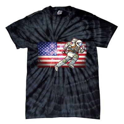 USA American Flag 4th Of July Fireworks Astronaut Tie-Dye T-Shirt