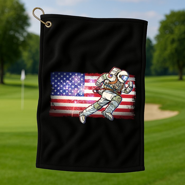 USA American Flag 4th Of July Fireworks Astronaut Golf Towel