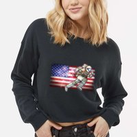 USA American Flag 4th Of July Fireworks Astronaut Cropped Pullover Crew