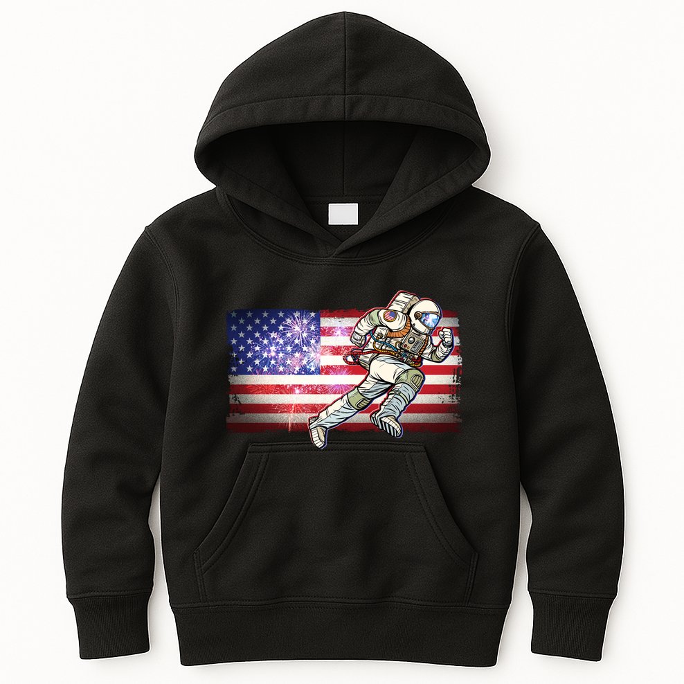 USA American Flag 4th Of July Fireworks Astronaut Kids Hoodie