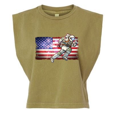 USA American Flag 4th Of July Fireworks Astronaut Garment-Dyed Women's Muscle Tee