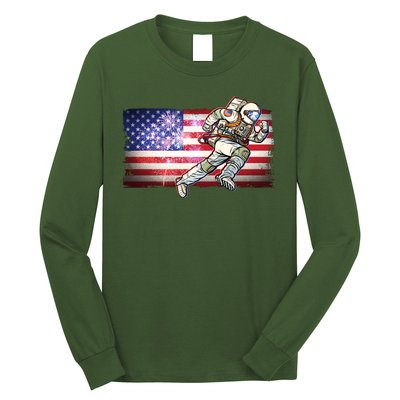 USA American Flag 4th Of July Fireworks Astronaut Long Sleeve Shirt