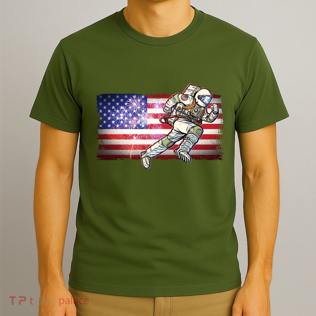 USA American Flag 4th Of July Fireworks Astronaut T-Shirt