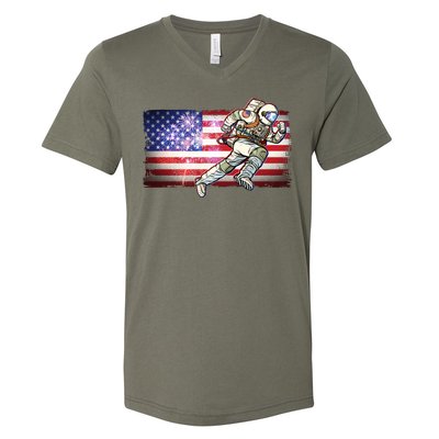 USA American Flag 4th Of July Fireworks Astronaut V-Neck T-Shirt