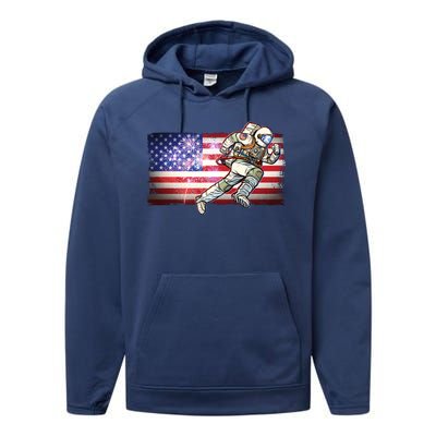 USA American Flag 4th Of July Fireworks Astronaut Performance Fleece Hoodie