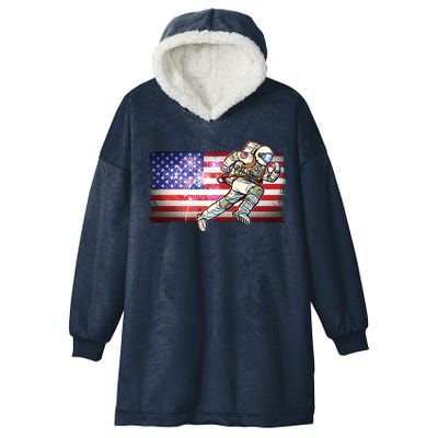 USA American Flag 4th Of July Fireworks Astronaut Hooded Wearable Blanket