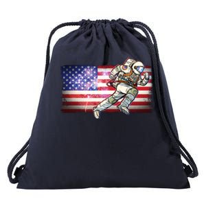 USA American Flag 4th Of July Fireworks Astronaut Drawstring Bag