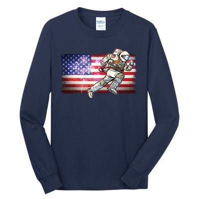 USA American Flag 4th Of July Fireworks Astronaut Tall Long Sleeve T-Shirt