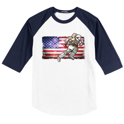 USA American Flag 4th Of July Fireworks Astronaut Baseball Sleeve Shirt