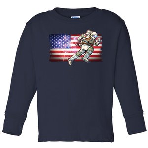 USA American Flag 4th Of July Fireworks Astronaut Toddler Long Sleeve Shirt