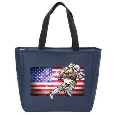 USA American Flag 4th Of July Fireworks Astronaut Zip Tote Bag