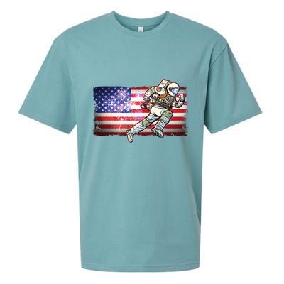 USA American Flag 4th Of July Fireworks Astronaut Sueded Cloud Jersey T-Shirt