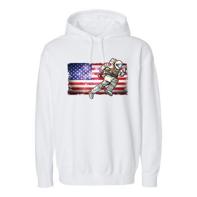 USA American Flag 4th Of July Fireworks Astronaut Garment-Dyed Fleece Hoodie