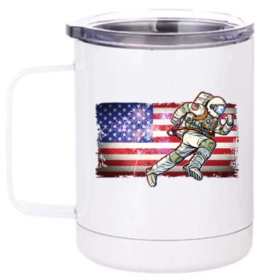 USA American Flag 4th Of July Fireworks Astronaut 12 oz Stainless Steel Tumbler Cup