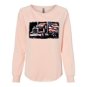 Us American Flag Semi Truck Driver Trucker Womens California Wash Sweatshirt