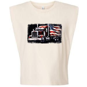 Us American Flag Semi Truck Driver Trucker Garment-Dyed Women's Muscle Tee