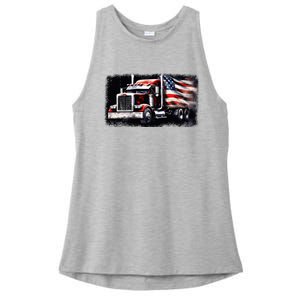 Us American Flag Semi Truck Driver Trucker Ladies PosiCharge Tri-Blend Wicking Tank