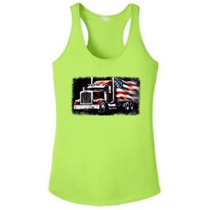 Us American Flag Semi Truck Driver Trucker Ladies PosiCharge Competitor Racerback Tank