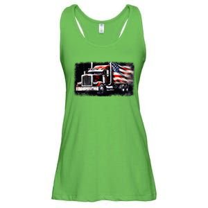 Us American Flag Semi Truck Driver Trucker Ladies Essential Flowy Tank