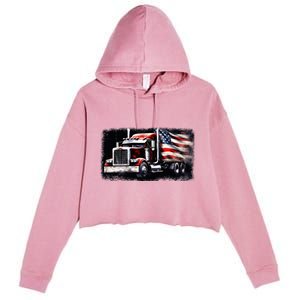 Us American Flag Semi Truck Driver Trucker Crop Fleece Hoodie