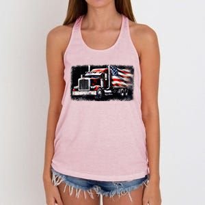 Us American Flag Semi Truck Driver Trucker Women's Knotted Racerback Tank