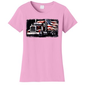 Us American Flag Semi Truck Driver Trucker Women's T-Shirt