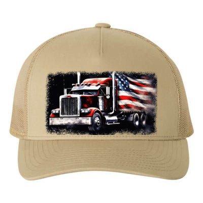 Us American Flag Semi Truck Driver Trucker Yupoong Adult 5-Panel Trucker Hat