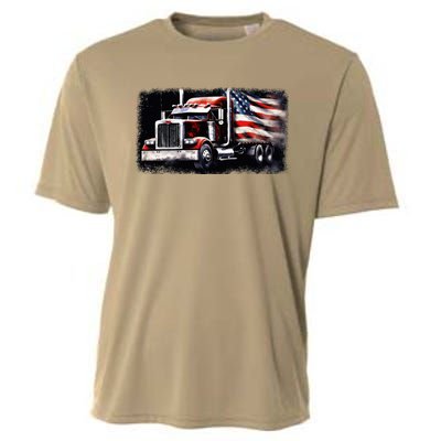 Us American Flag Semi Truck Driver Trucker Cooling Performance Crew T-Shirt